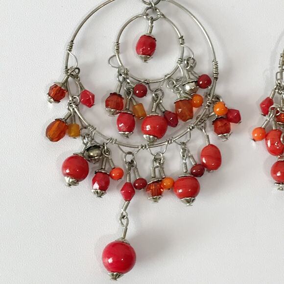 Chandelier Double Hoop Glass Bead Drop Oversized Statement Boho Tribal Earrings - Picture 8 of 13